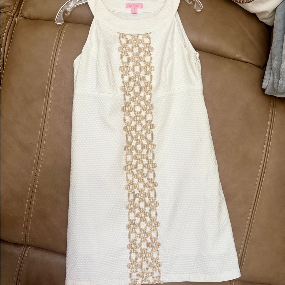 Lilly Pulitzer SHIFT DRESS RESORT WHITE GOLD LACE JACQUELINE SIZE 4